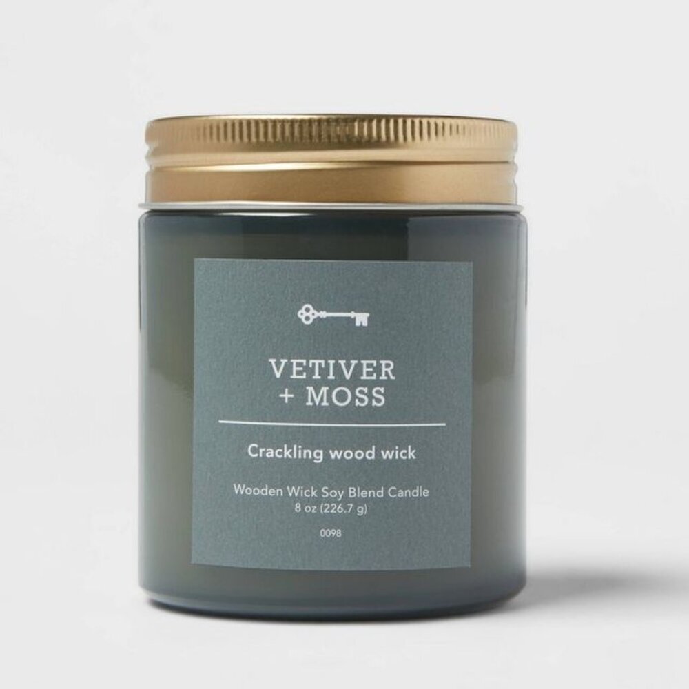 New Threshold Tinted Glass Vetiver + Moss Lidded Jar Candle Green 8oz